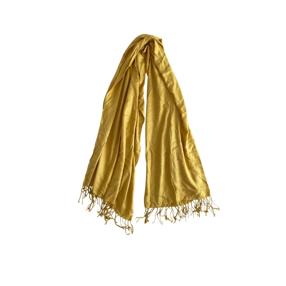 Mustard Yellow Pashmina Wrap Scarf with Knotted Fringe Trim Soft Shawl